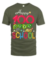 Happy 100 Days of School Celebration T-shirt - military green t-shirt on white background