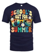 Retro School’s Out for Summer Vibes T-shirt - navy t-shirt on white background
