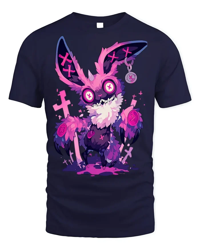 Psychedelic Bunny Horror Vibes T-Shirt - navy t-shirt on white background