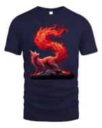 Blazing Fire Fox Spirit Graphic T-Shirt - navy t-shirt on white background