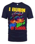 Monster Truck 100 Days of School T-Shirt - navy t-shirt on white background