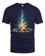 Mystic Blue Flame Campfire Art T-Shirt - navy t-shirt on white background