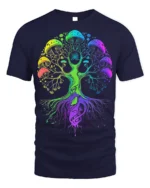 Psychedelic Mushroom Tree of Life T-Shirt - navy t-shirt on white background