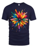 Color Splash Abstract Flower Art T-Shirt - navy t-shirt on white background
