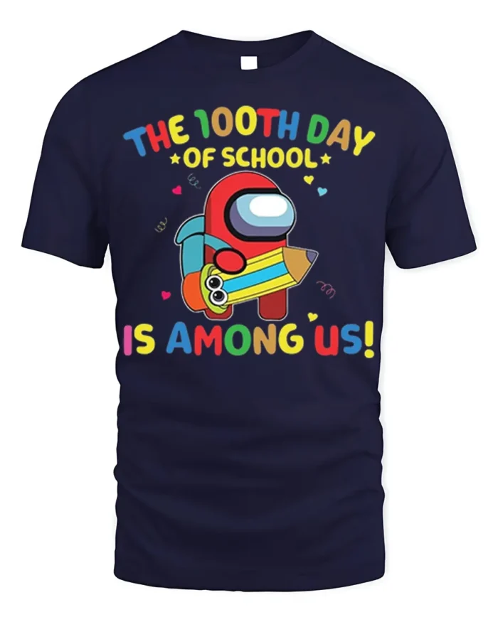 100th Day of School Among Us Style T-shirt - navy t-shirt on white background