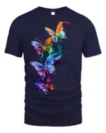 Colorful Neon Butterfly Splash Art T-shirt - navy t-shirt on white background