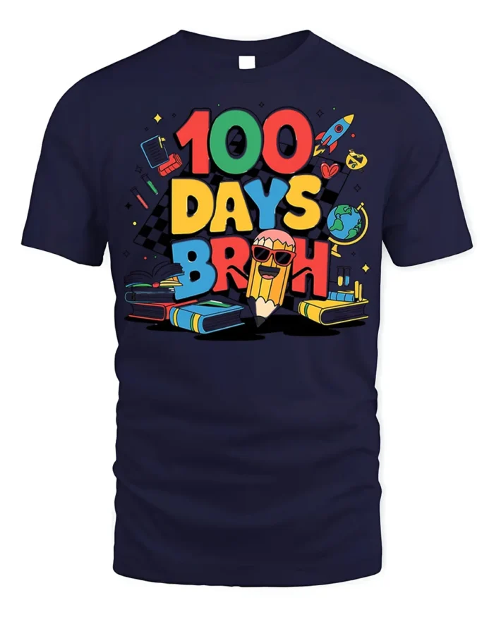 100 Days Broh Funny School Celebration T-shirt - navy t-shirt on white background