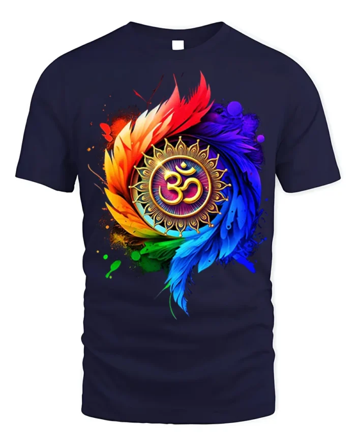 Colorful Om Mandala Spiritual Energy T-shirt - navy t-shirt on white background