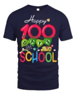 Happy 100 Days of School Celebration T-shirt - navy t-shirt on white background
