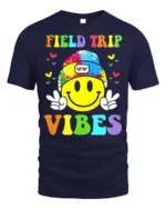 Field Trip Vibes Smiley Face Kids T-shirt - navy t-shirt on white background