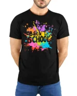 Color Splash Back to School T-shirt - model wearing black shirt, hands behind back