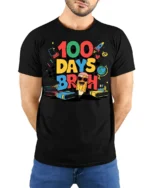 100 Days Broh Funny School Celebration T-shirt - model wearing black shirt, hands behind back