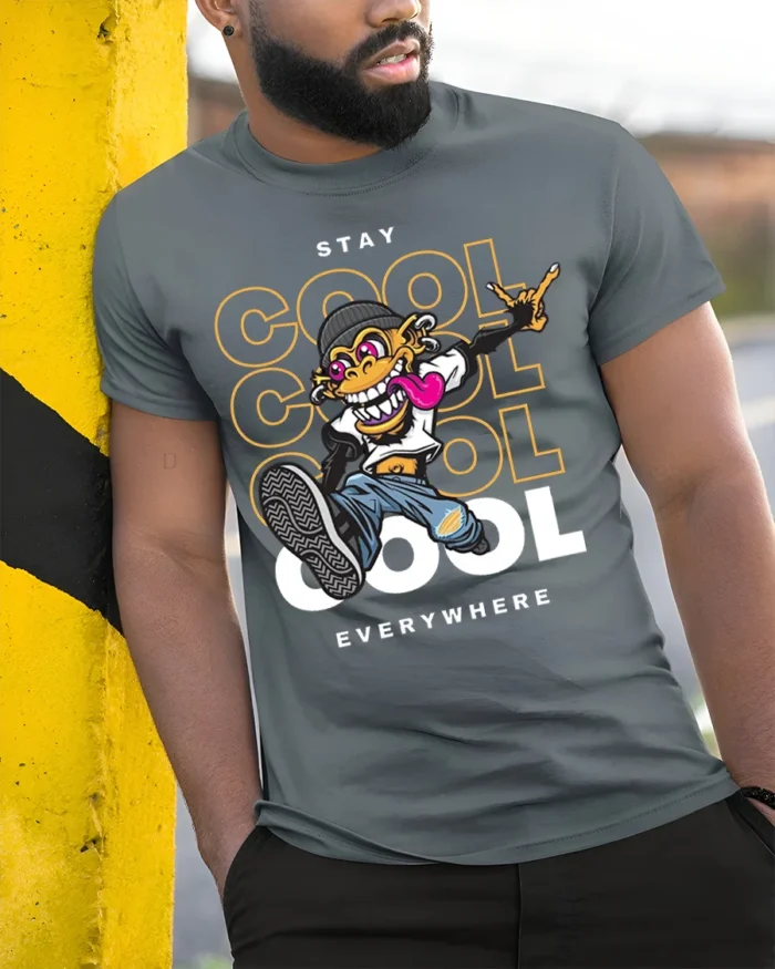 Urban Stay Cool Everywhere Graphic T-shirt - model in grey shirt leaning against column