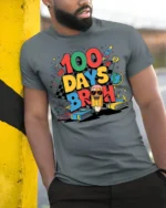 100 Days Broh Funny School Celebration T-shirt - model in grey shirt leaning against column