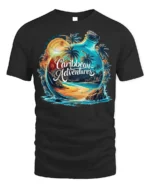 Caribbean Adventures Beach Bottle T-Shirt - black t-shirt on white background