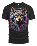 DJ Wolf Headphones Urban Style T-Shirt - black t-shirt on white background