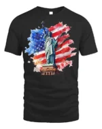 Statue of Liberty USA Flag Patriotic T-Shirt - black t-shirt on white background
