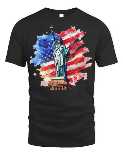 Statue of Liberty USA Flag Patriotic T-Shirt - black t-shirt on white background