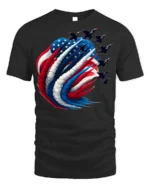 Patriotic Jet Flyover American Flag T-Shirt - black t-shirt on white background