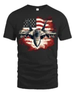 US Air Force Fighter Jet American Flag T-Shirt - black t-shirt on white background