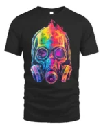 Psychedelic Gas Mask Skull Art T-Shirt - black t-shirt on white background