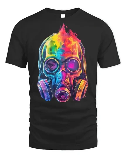 Psychedelic Gas Mask Skull Art T-Shirt - black t-shirt on white background