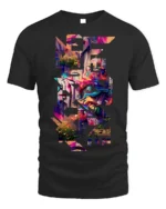Urban Graffiti Cityscape Cutout T-Shirt - black t-shirt on white background