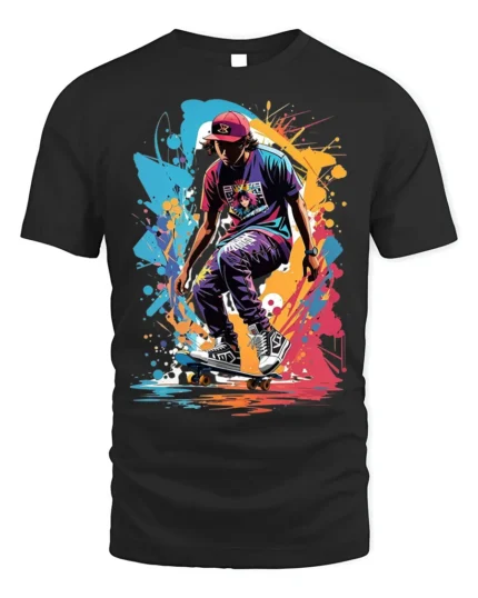 Street Skateboard Splash Art T-Shirt - black t-shirt on white background