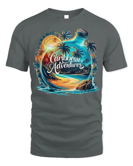 Caribbean Adventures Beach Bottle T-Shirt - gray t-shirt on white background