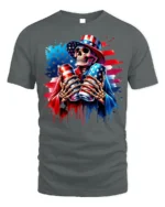 Patriotic Skull Beer Cans 4th of July T-Shirt - gray t-shirt on white background
