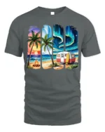 Beach Camper Sunset Aurora Chill T-Shirt - gray t-shirt on white background