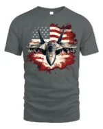 US Air Force Fighter Jet American Flag T-Shirt - gray t-shirt on white background