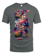 Urban Graffiti Cityscape Cutout T-Shirt - gray t-shirt on white background
