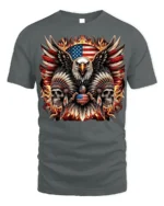Patriotic Eagle Skull Fire Feathers T-Shirt - gray t-shirt on white background