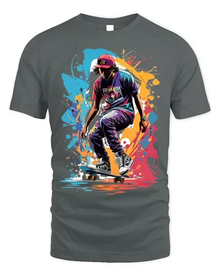 Street Skateboard Splash Art T-Shirt - gray t-shirt on white background