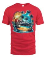 Caribbean Adventures Beach Bottle T-Shirt - red t-shirt on white background