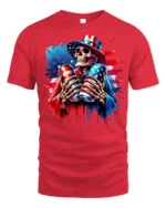 Patriotic Skull Beer Cans 4th of July T-Shirt - red t-shirt on white background
