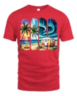 Beach Camper Sunset Aurora Chill T-Shirt - red t-shirt on white background