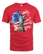 Statue of Liberty USA Flag Patriotic T-Shirt - red t-shirt on white background