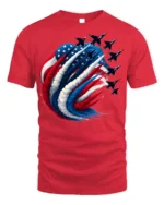 Patriotic Jet Flyover American Flag T-Shirt - red t-shirt on white background