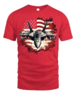 US Air Force Fighter Jet American Flag T-Shirt - red t-shirt on white background
