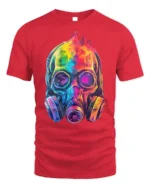Psychedelic Gas Mask Skull Art T-Shirt - red t-shirt on white background
