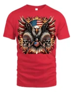 Patriotic Eagle Skull Fire Feathers T-Shirt - red t-shirt on white background