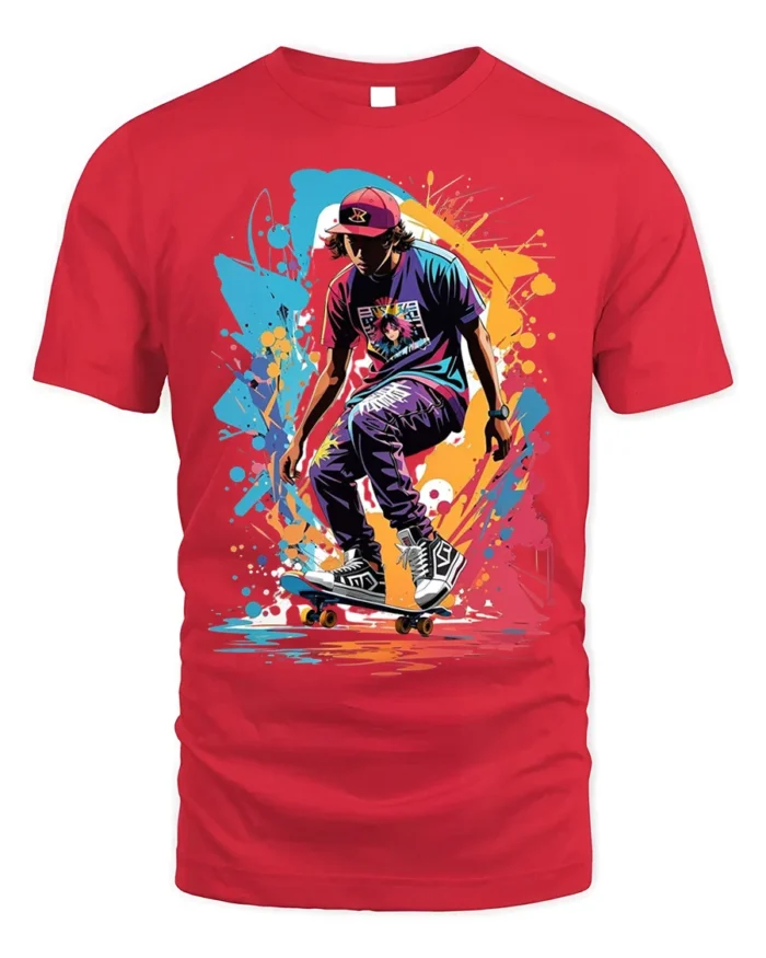 Street Skateboard Splash Art T-Shirt - red t-shirt on white background