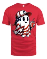 Patriotic Ghost Soda USA Flag T-Shirt - red t-shirt on white background