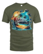 Caribbean Adventures Beach Bottle T-Shirt - military green t-shirt on white background