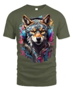 DJ Wolf Headphones Urban Style T-Shirt - military green t-shirt on white background