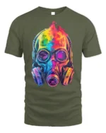 Psychedelic Gas Mask Skull Art T-Shirt - military green t-shirt on white background
