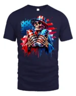 Patriotic Skull Beer Cans 4th of July T-Shirt - navy t-shirt on white background