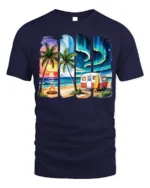 Beach Camper Sunset Aurora Chill T-Shirt - navy t-shirt on white background